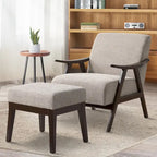 HUIMO Mid-Century-Moderner Armlehnensessel und Hocker, gepolsterter Akzentsessel fürs Wohnzimmer und Schlafzimmer