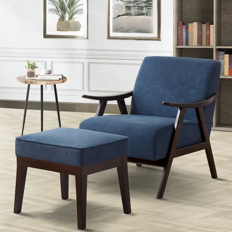HUIMO Mid-Century-Moderner Armlehnensessel und Hocker, gepolsterter Akzentsessel fürs Wohnzimmer und Schlafzimmer