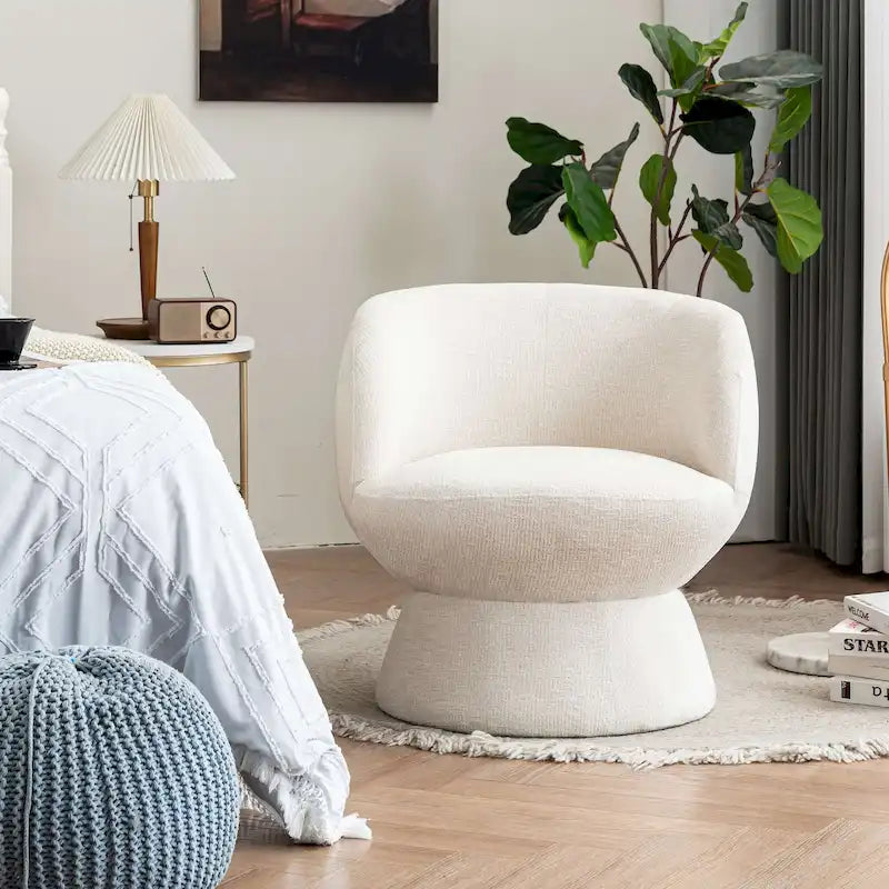 Juego de 1 silla decorativa giratoria tapizada en bouclé de estilo moderno