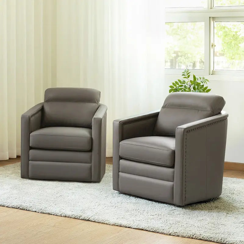Set di 2 poltrone girevoli Jorge da 28.74 in in vera pelle