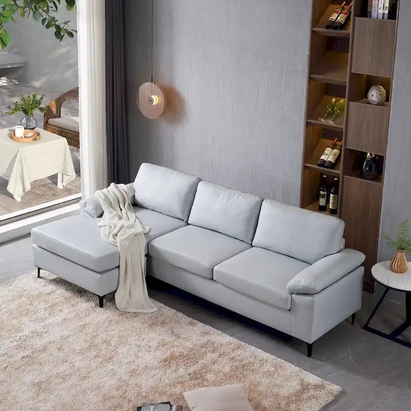 Reversible Chaise Sofa With Fluffy Cushions Metal Legs
