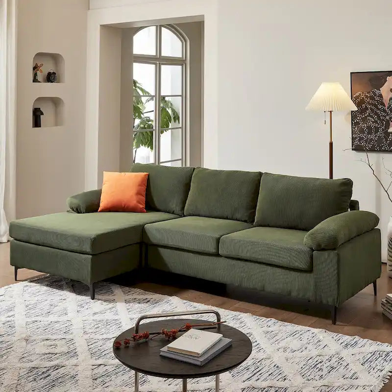 Reversible Chaise Sofa With Fluffy Cushions Metal Legs