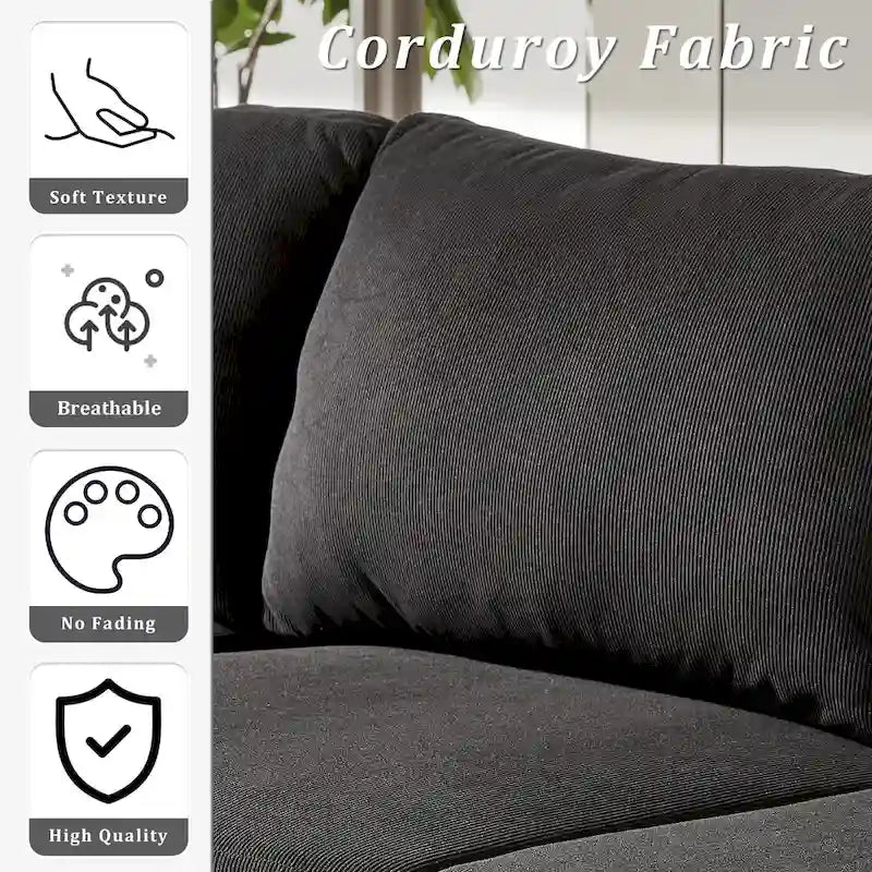 Reversible Chaise Sofa With Fluffy Cushions Metal Legs