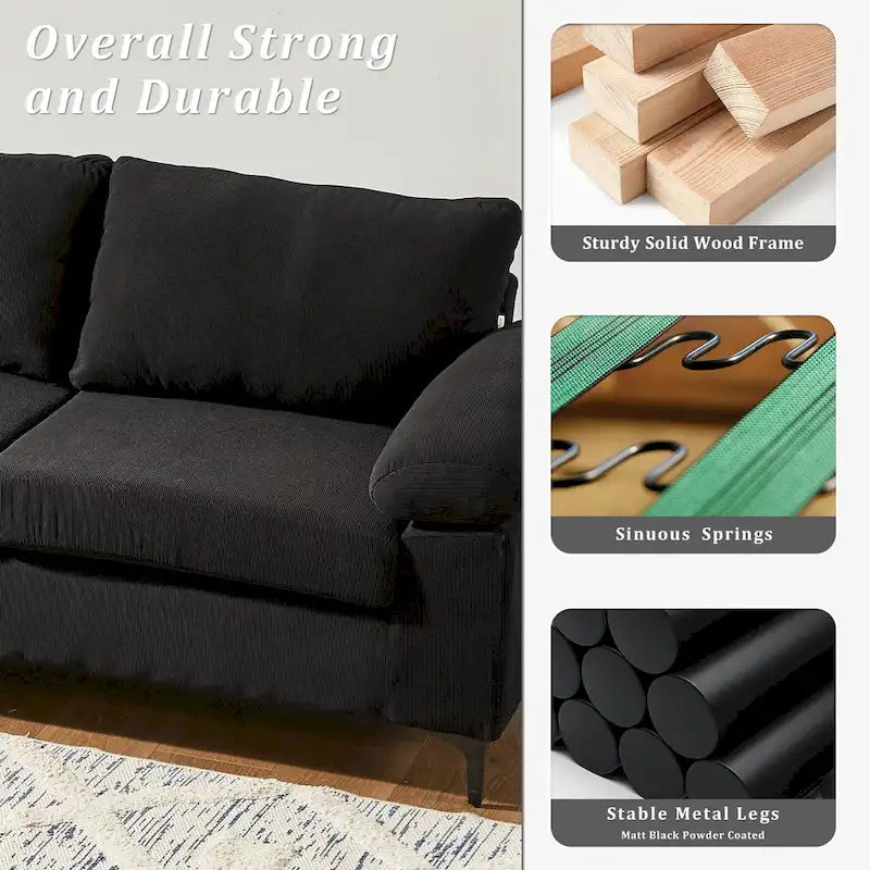 Reversible Chaise Sofa With Fluffy Cushions Metal Legs