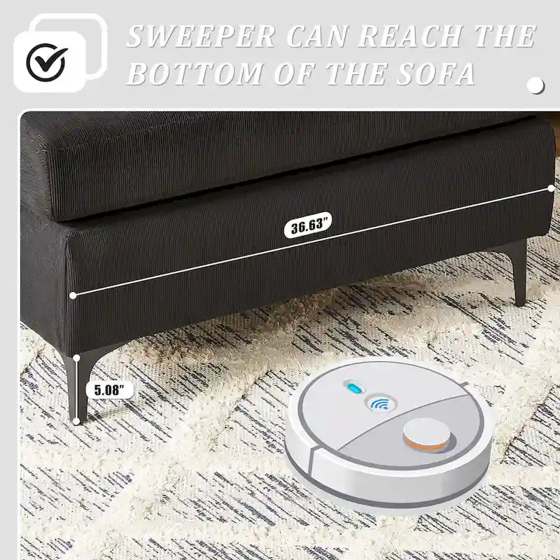 Reversible Chaise Sofa With Fluffy Cushions Metal Legs
