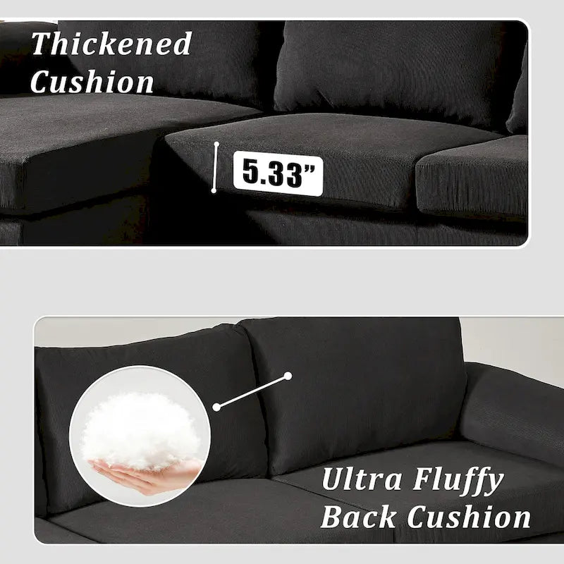 Reversible Chaise Sofa With Fluffy Cushions Metal Legs