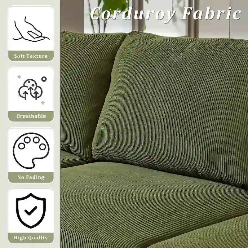 Reversible Chaise Sofa With Fluffy Cushions Metal Legs