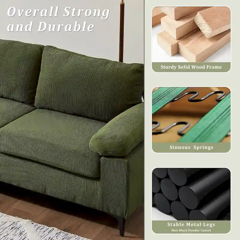 Reversible Chaise Sofa With Fluffy Cushions Metal Legs