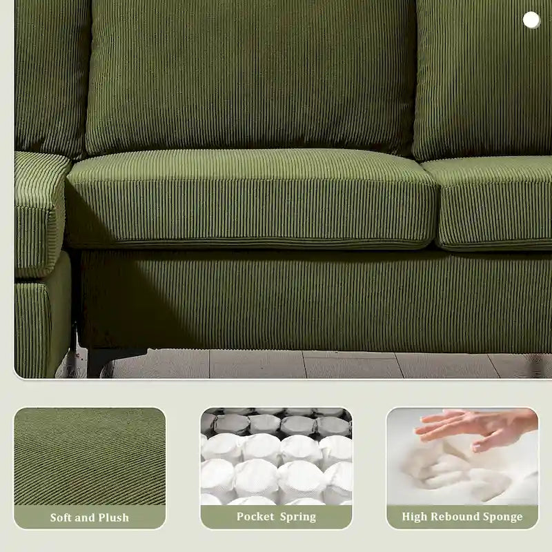 Reversible Chaise Sofa With Fluffy Cushions Metal Legs
