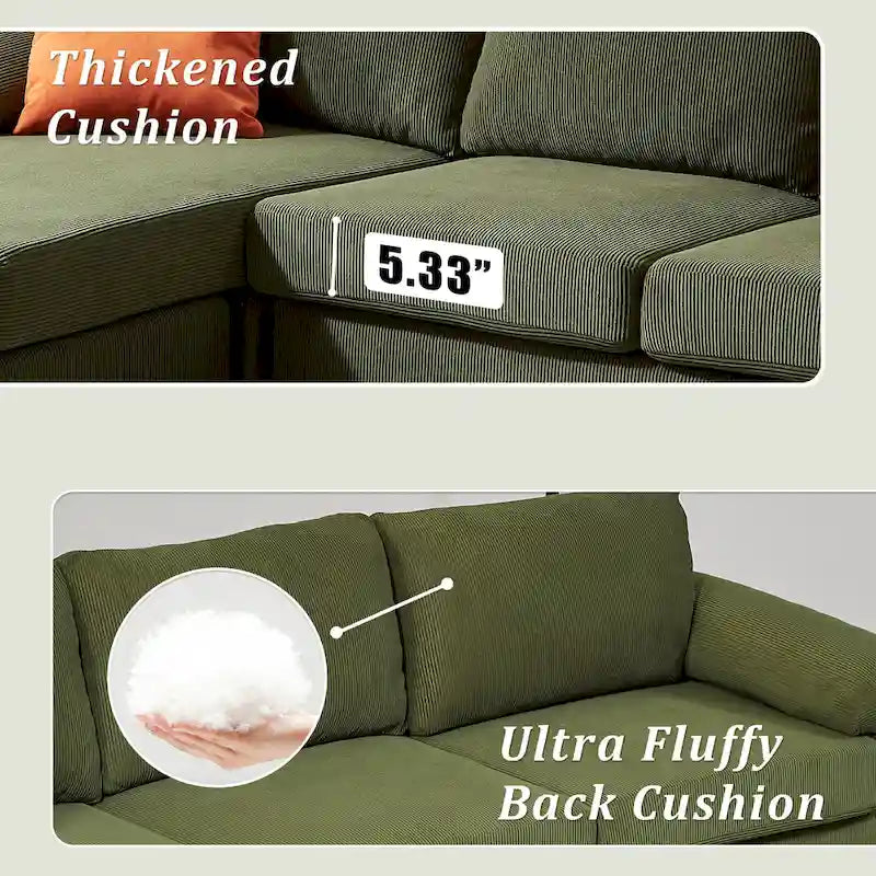 Reversible Chaise Sofa With Fluffy Cushions Metal Legs