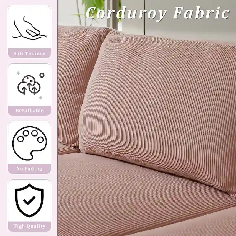Reversible Chaise Sofa With Fluffy Cushions Metal Legs