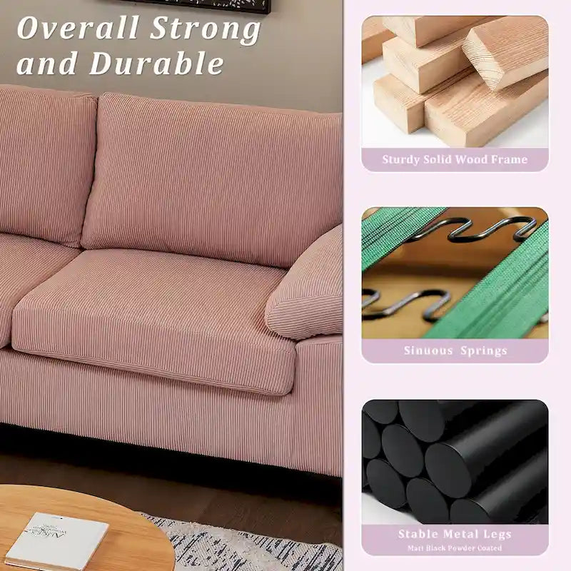 Reversible Chaise Sofa With Fluffy Cushions Metal Legs
