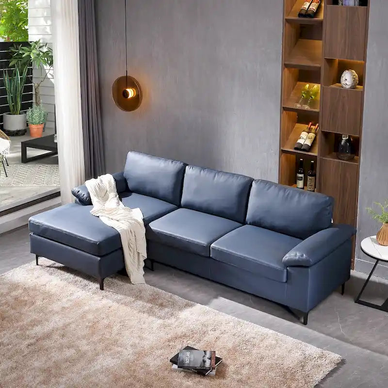 Reversible Chaise Sofa With Fluffy Cushions Metal Legs