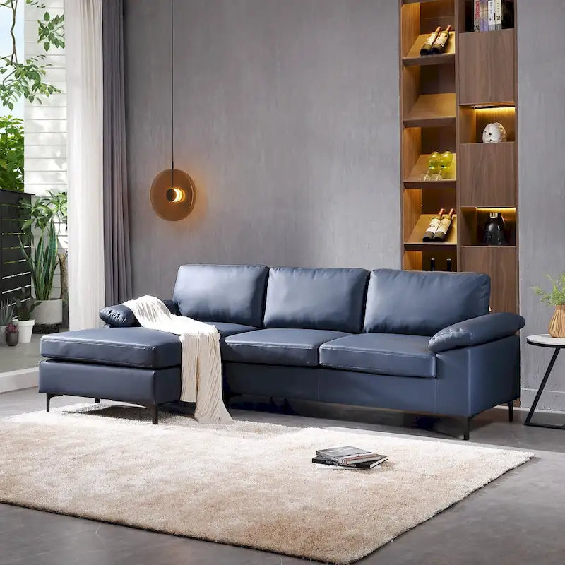 Reversible Chaise Sofa With Fluffy Cushions Metal Legs