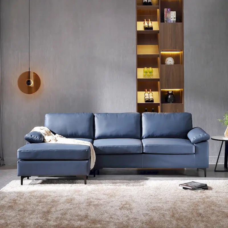Reversible Chaise Sofa With Fluffy Cushions Metal Legs