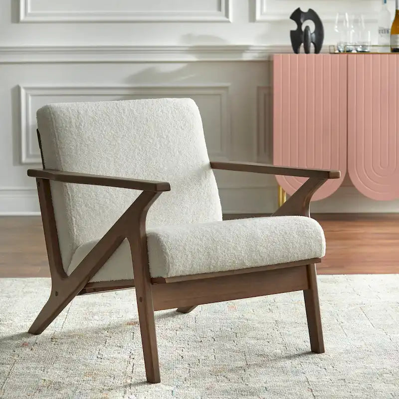 Simple Living Bianca Holzsessel im Mid-Century-Modern-Stil