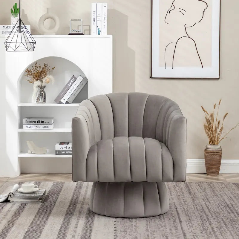Sillón decorativo tipo barril con brazos, moderno y glamuroso, tapizado en terciopelo y giratorio, de SEYNAR, para sala de estar