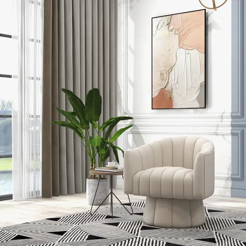 Sillón decorativo tipo barril con brazos, moderno y glamuroso, tapizado en terciopelo y giratorio, de SEYNAR, para sala de estar