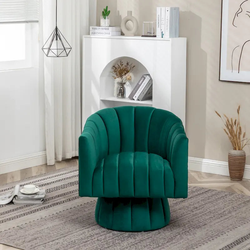 Sillón decorativo tipo barril con brazos, moderno y glamuroso, tapizado en terciopelo y giratorio, de SEYNAR, para sala de estar