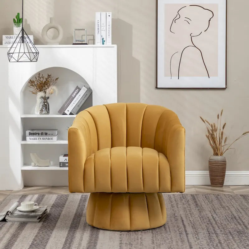 Sillón decorativo tipo barril con brazos, moderno y glamuroso, tapizado en terciopelo y giratorio, de SEYNAR, para sala de estar