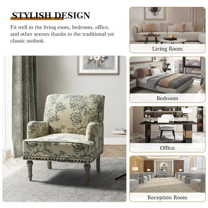 Geltrude Traditonal Floral Fabric Design Upholstered Accent Armchair with Turned Legs by HULALA HOME