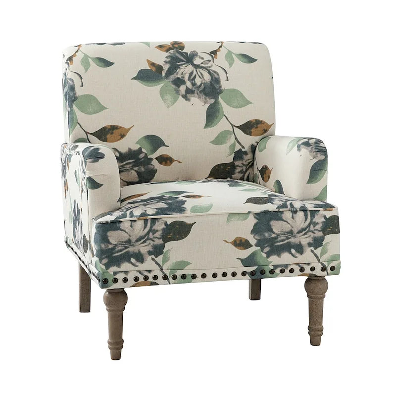 Geltrude Traditonal Floral Fabric Design Upholstered Accent Armchair with Turned Legs by HULALA HOME