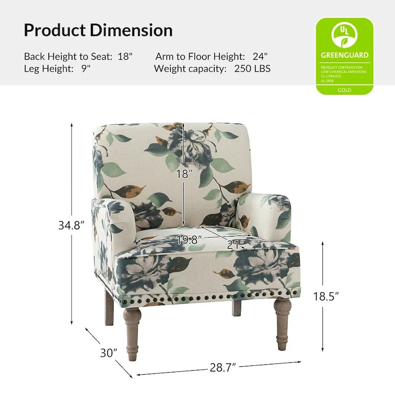 Geltrude Traditonal Floral Fabric Design Upholstered Accent Armchair with Turned Legs by HULALA HOME