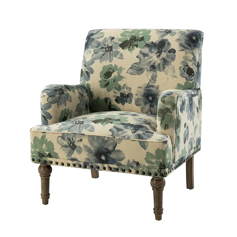 Geltrude Traditonal Floral Fabric Design Upholstered Accent Armchair with Turned Legs by HULALA HOME
