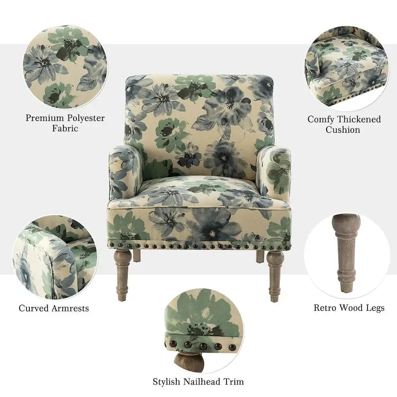 Geltrude Traditonal Floral Fabric Design Upholstered Accent Armchair with Turned Legs by HULALA HOME