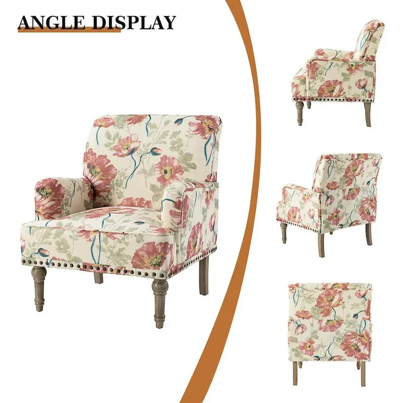 Geltrude Traditonal Floral Fabric Design Upholstered Accent Armchair with Turned Legs by HULALA HOME