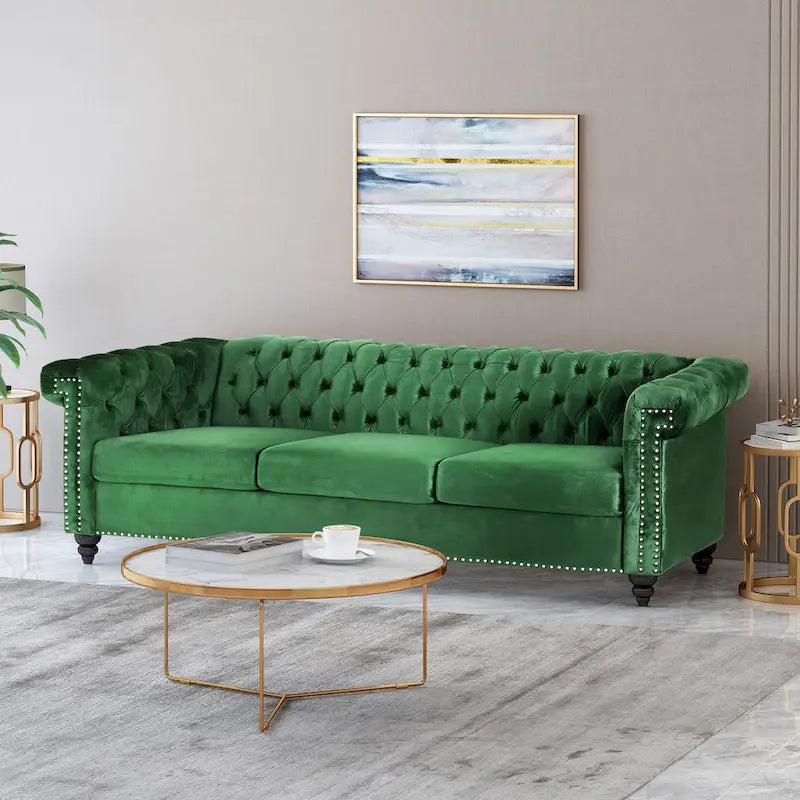 Trzyosobowa sofa Chesterfield z pikowaniem