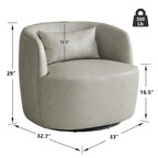 KINWELL Modern Top Grain Genuine Leather Swivel Armchair with Pillow