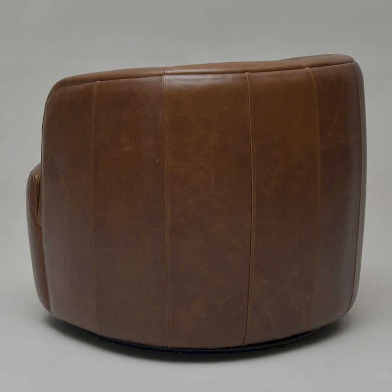 KINWELL Modern Top Grain Genuine Leather Swivel Armchair with Pillow