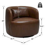 KINWELL Modern Top Grain Genuine Leather Swivel Armchair with Pillow