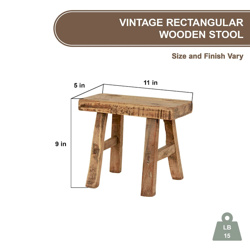 Mini sgabello vintage rettangolare in legno naturale Artissance, larghezza 11 in. - 11 W x 5 L x 9 H