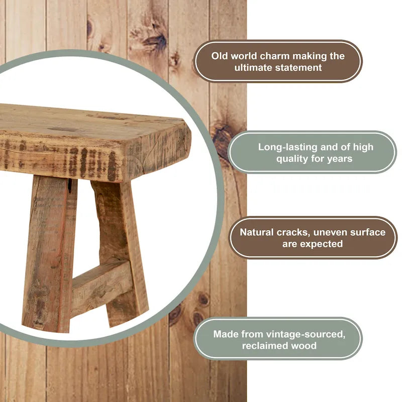 Mini sgabello vintage rettangolare in legno naturale Artissance, larghezza 11 in. - 11 W x 5 L x 9 H