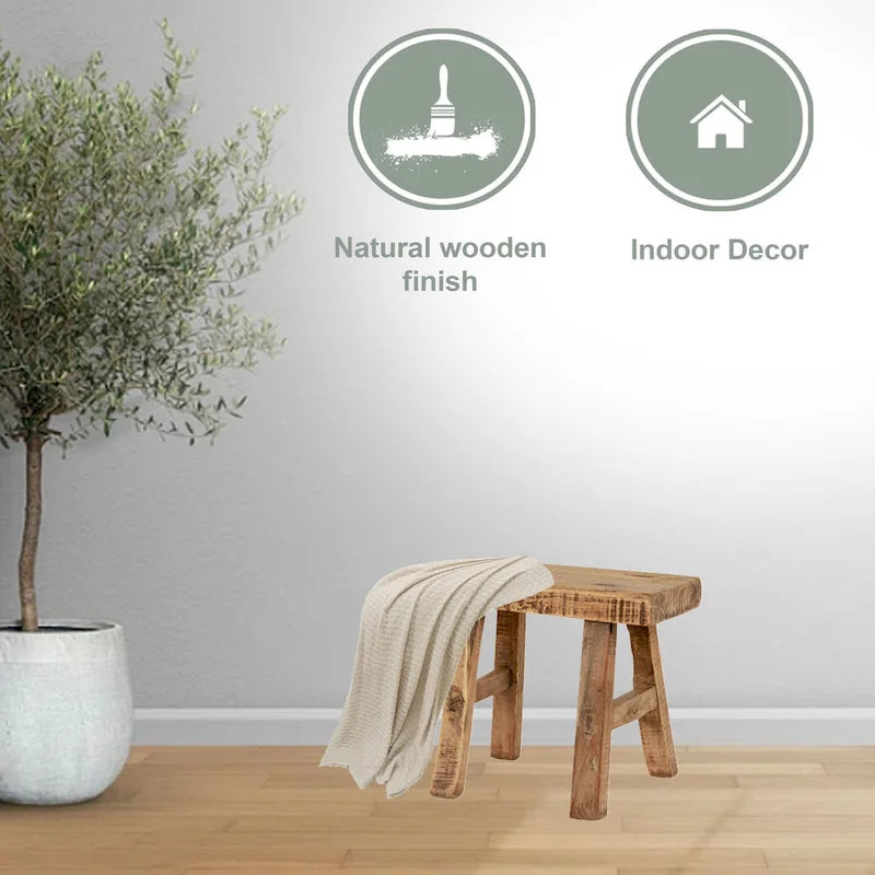 Mini sgabello vintage rettangolare in legno naturale Artissance, larghezza 11 in. - 11 W x 5 L x 9 H