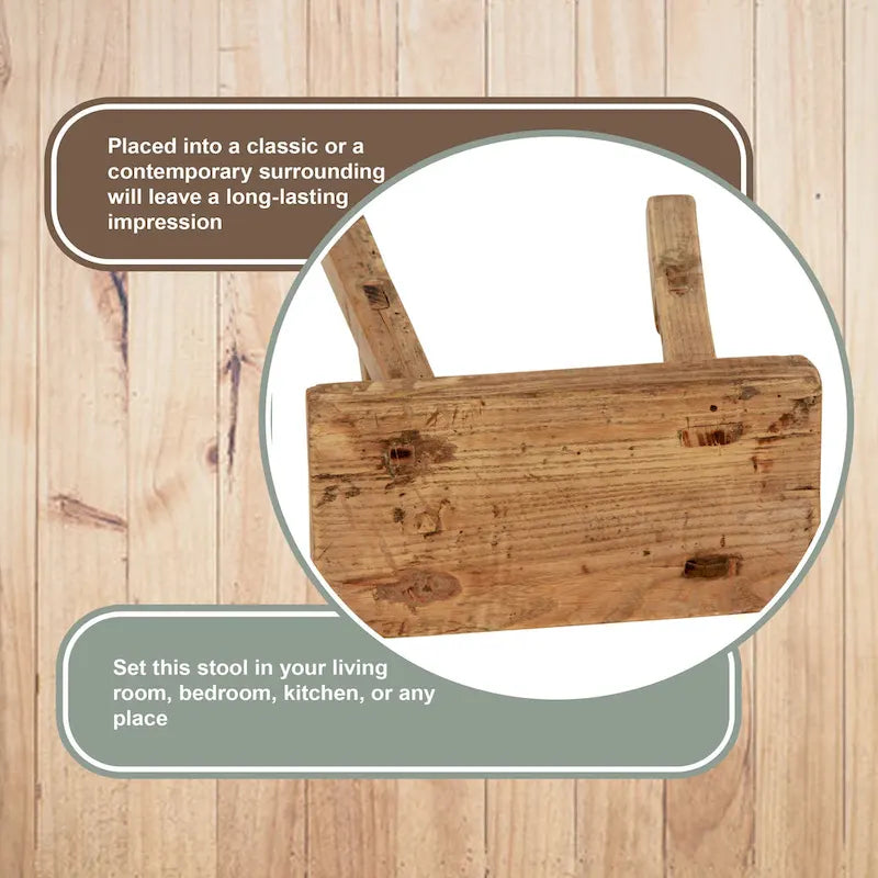 Mini sgabello vintage rettangolare in legno naturale Artissance, larghezza 11 in. - 11 W x 5 L x 9 H