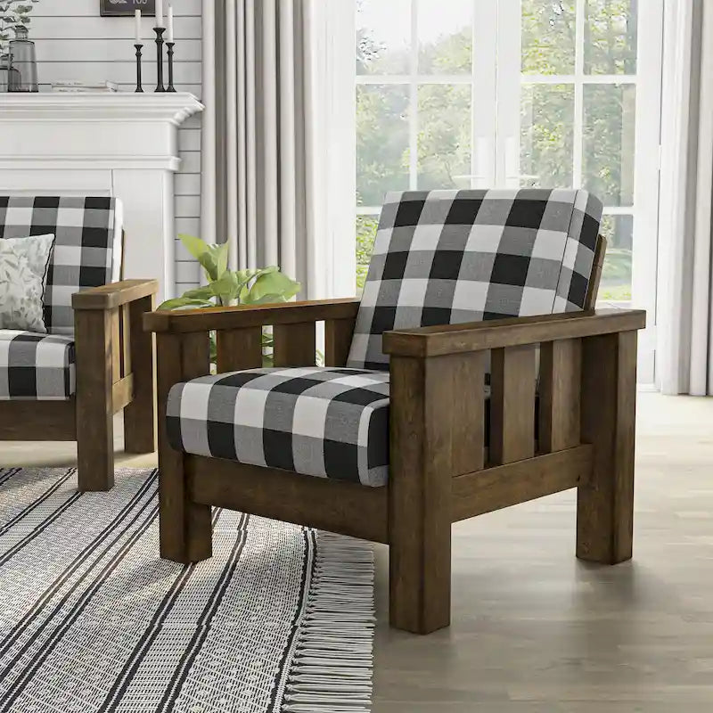 Jimo Rustic Oak Linen Fabric Padded Accent Chair by Furniture of America