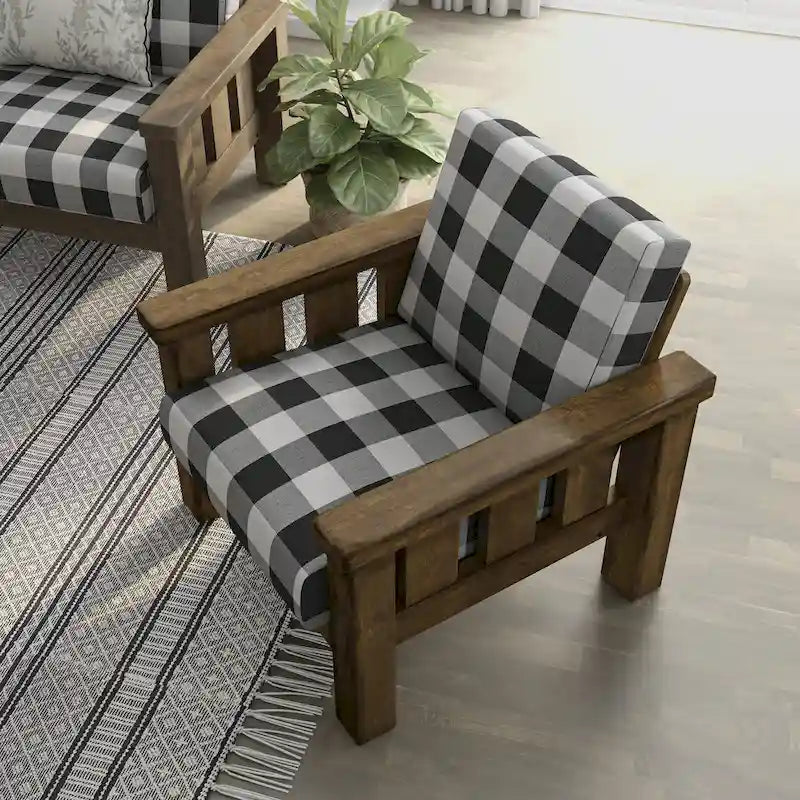 Furniture of America imzalı Jimo Rustik Meşe Keten Kumaş Döşemeli Vurgulu Koltuk