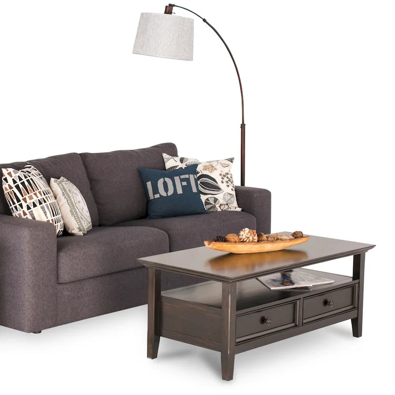 SOLID WOOD 44-Inch Wide Rectangle Transitional Coffee Table in Hickory Brown