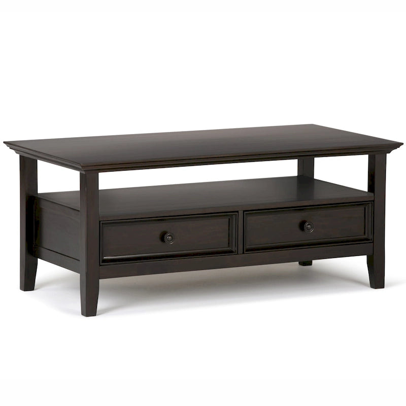 SOLID WOOD 44-Inch Wide Rectangle Transitional Coffee Table in Hickory Brown