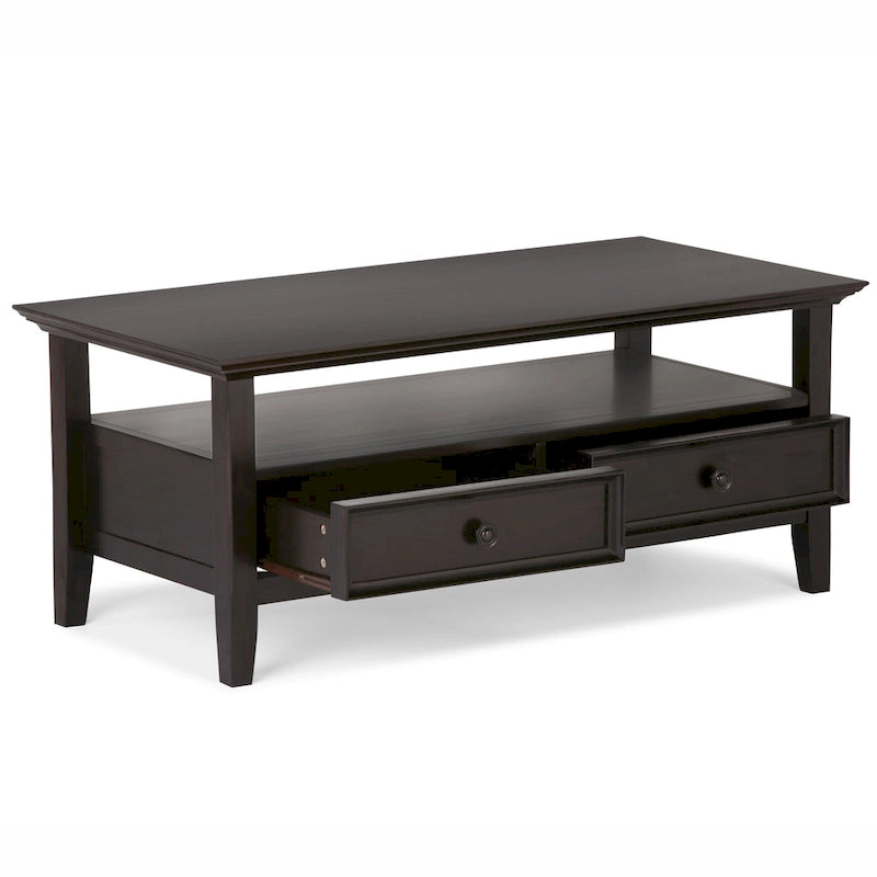 SOLID WOOD 44-Inch Wide Rectangle Transitional Coffee Table in Hickory Brown