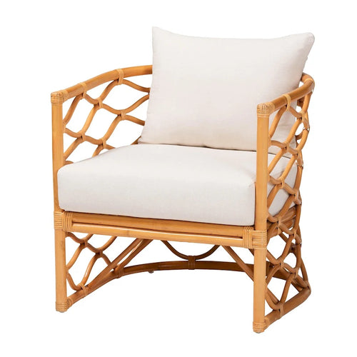 Sillón decorativo bohemio Acelynn de ratán color miel claro