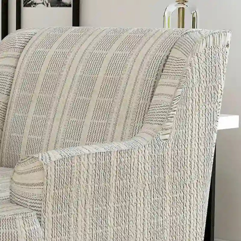 Binick átmeneti stílusú, többszínű, zseníliából készült csíkos mintájú fotel a Furniture of Americától