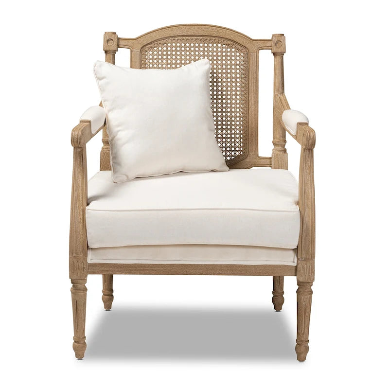 Clemence Franse provinciale fauteuil met stoffen bekleding en houten frame