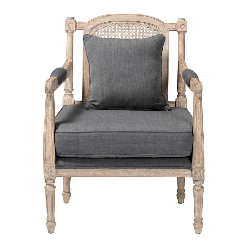Clemence Franse provinciale fauteuil met stoffen bekleding en houten frame
