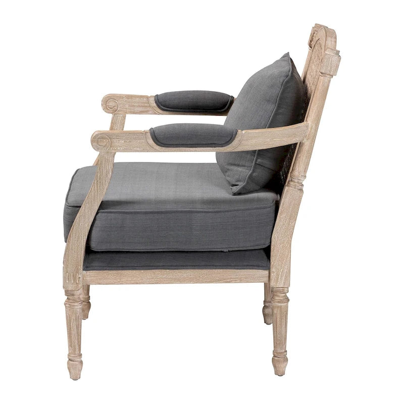 Clemence Franse provinciale fauteuil met stoffen bekleding en houten frame