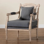 Clemence Franse provinciale fauteuil met stoffen bekleding en houten frame
