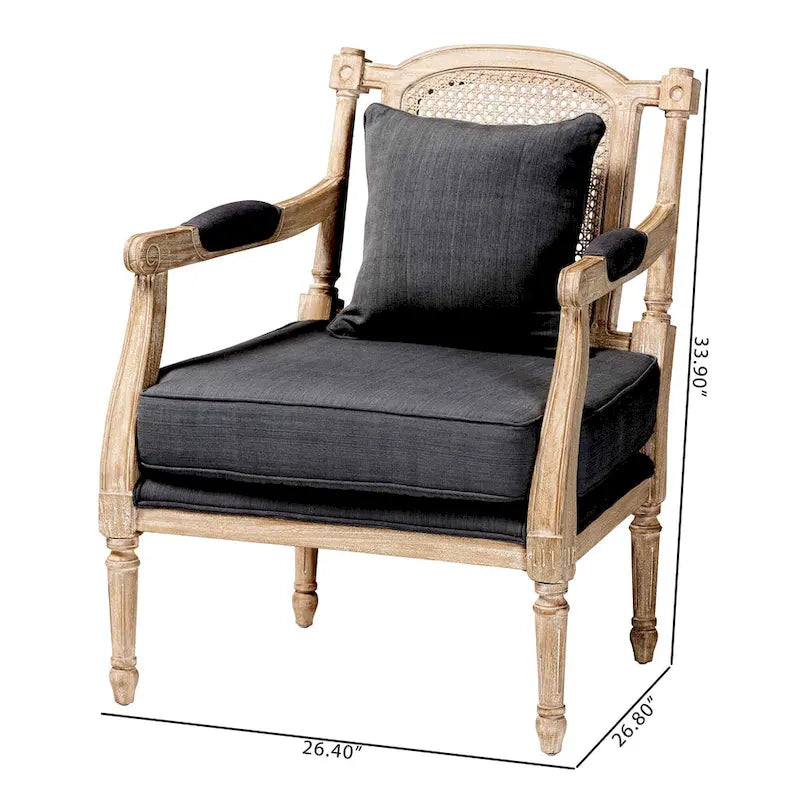 Clemence Franse provinciale fauteuil met stoffen bekleding en houten frame